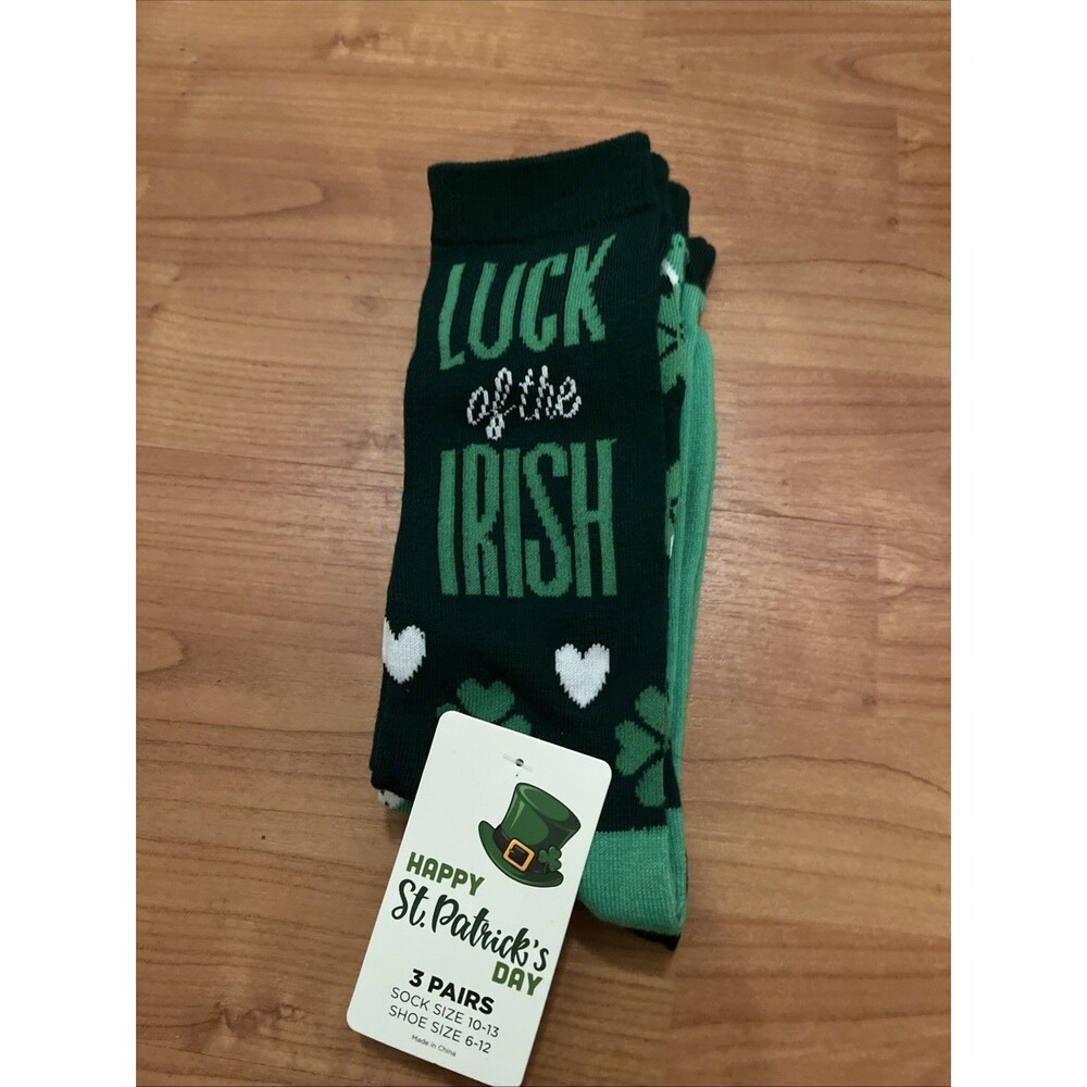 St. Patrick's Day Luck Of The Irish Socks 3 Pairs Shoe Size 6-12 & 10-13